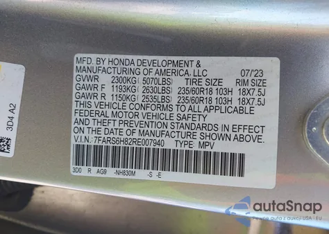2024 Honda Cr-V Hybrid Sport-L from USA, damaged, VIN 7FARS6H82RE007940